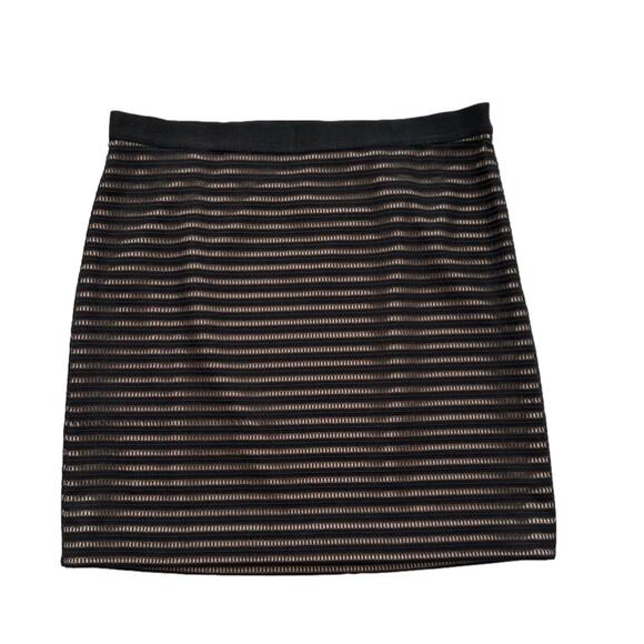 Ann Taylor Skirt Black Cream Elastic Waist Knee Length Straight Pencil Size 14 - Picture 1 of 11